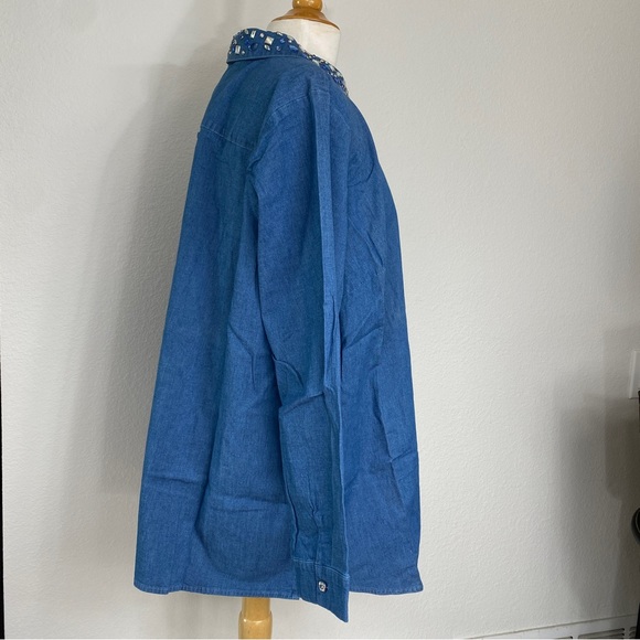 New Vintage Quaker Factory Jeanne Bice Chambray Jewel Button Down Shirt Size 1X - Picture 3 of 16